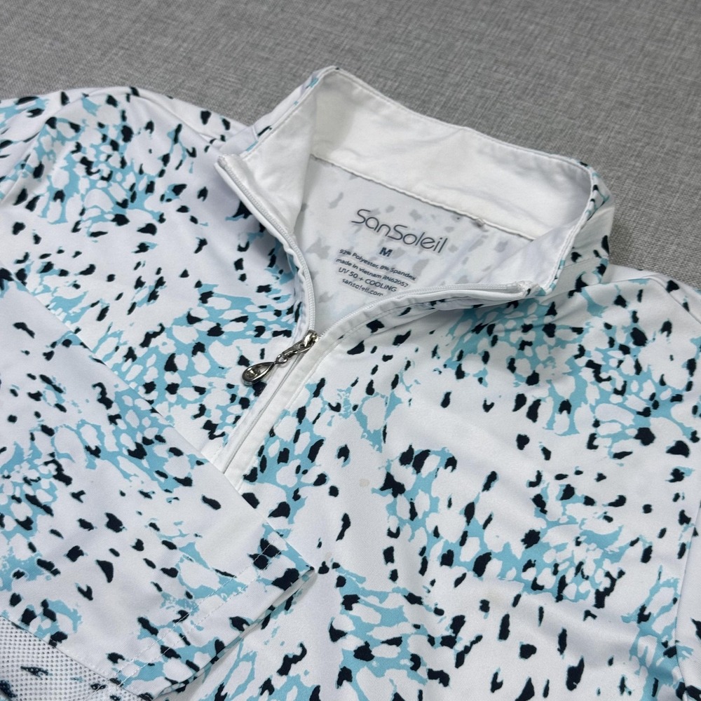 SanSoleil 1/4 Zip Pullover Womens M White Animal Print Mock Neck Golf Activewear
